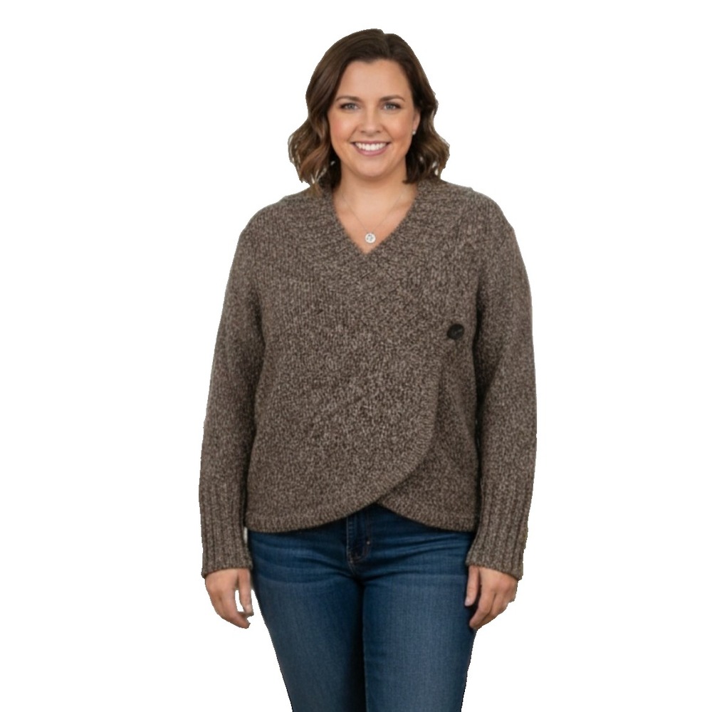 Sage The Label Wrap Sweater Womens Large Brown Marled Surplice LE3454